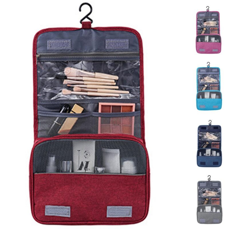 Custom 3-Compartment Hanging Travel Toiletry Bag with Metal Swivel Hook - 1