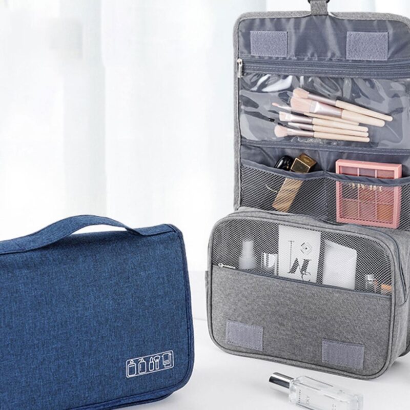 Custom 3-Compartment Hanging Travel Toiletry Bag with Metal Swivel Hook - 8