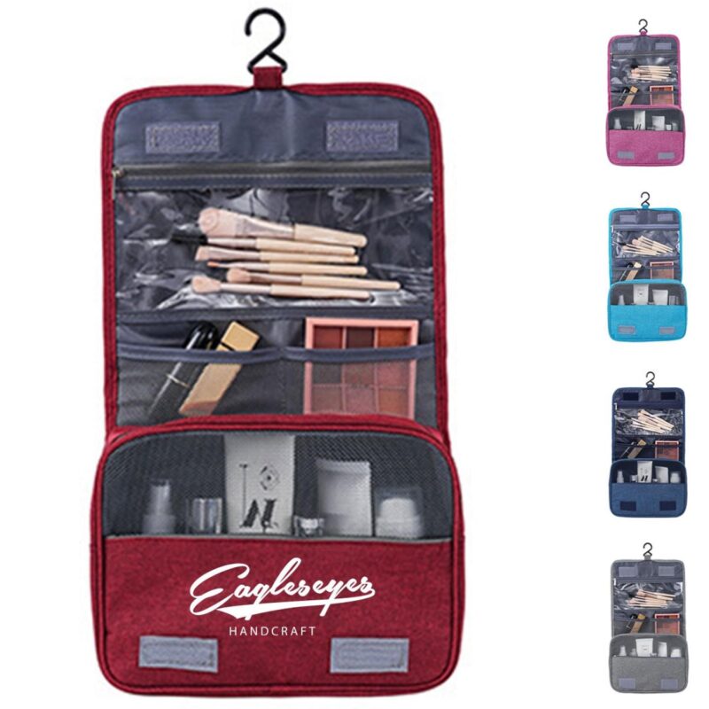 Custom 3-Compartment Hanging Travel Toiletry Bag with Metal Swivel Hook