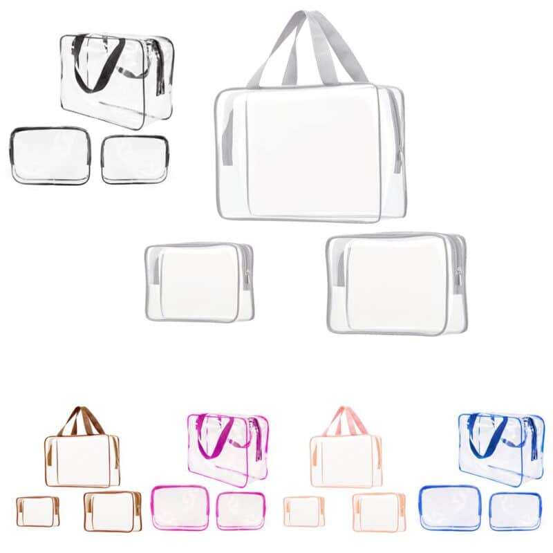 Custom 3Pcs Clear PVC Travel Toiletry Bag Set Waterproof Cosmetic Organizer Storage Bags - 1