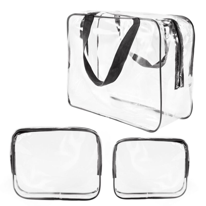 Custom 3Pcs Clear PVC Travel Toiletry Bag Set Waterproof Cosmetic Organizer Storage Bags - 2