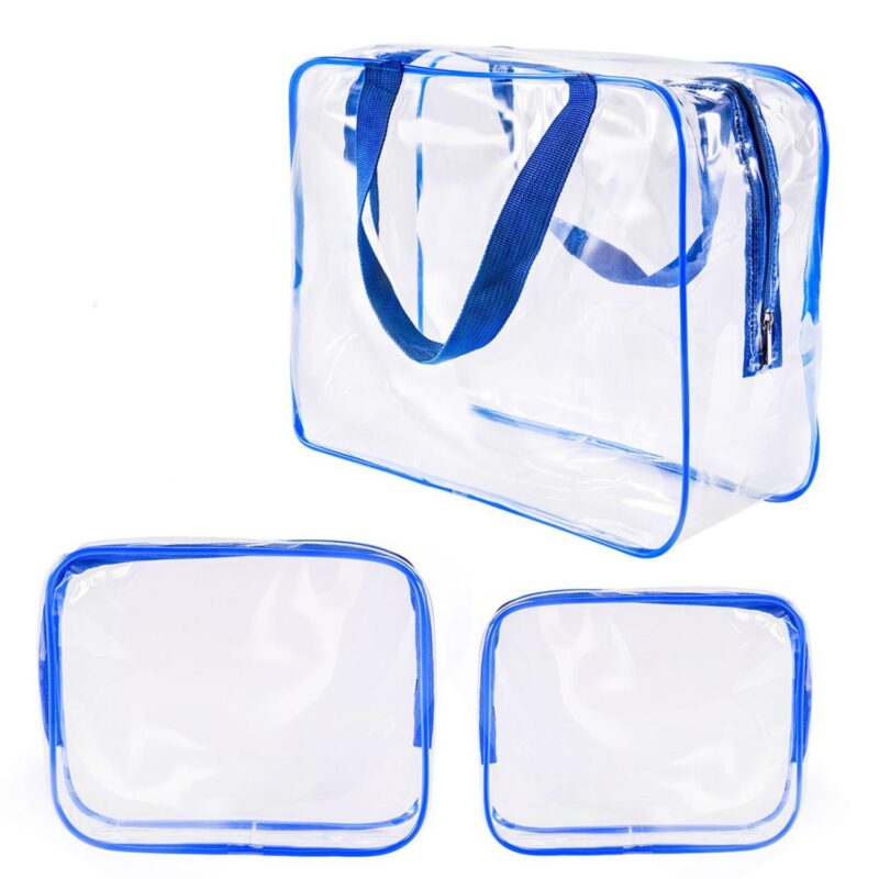 Custom 3Pcs Clear PVC Travel Toiletry Bag Set Waterproof Cosmetic Organizer Storage Bags - 3