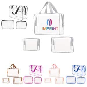 Custom 3Pcs Clear PVC Travel Toiletry Bag Set Waterproof Cosmetic Organizer Storage Bags