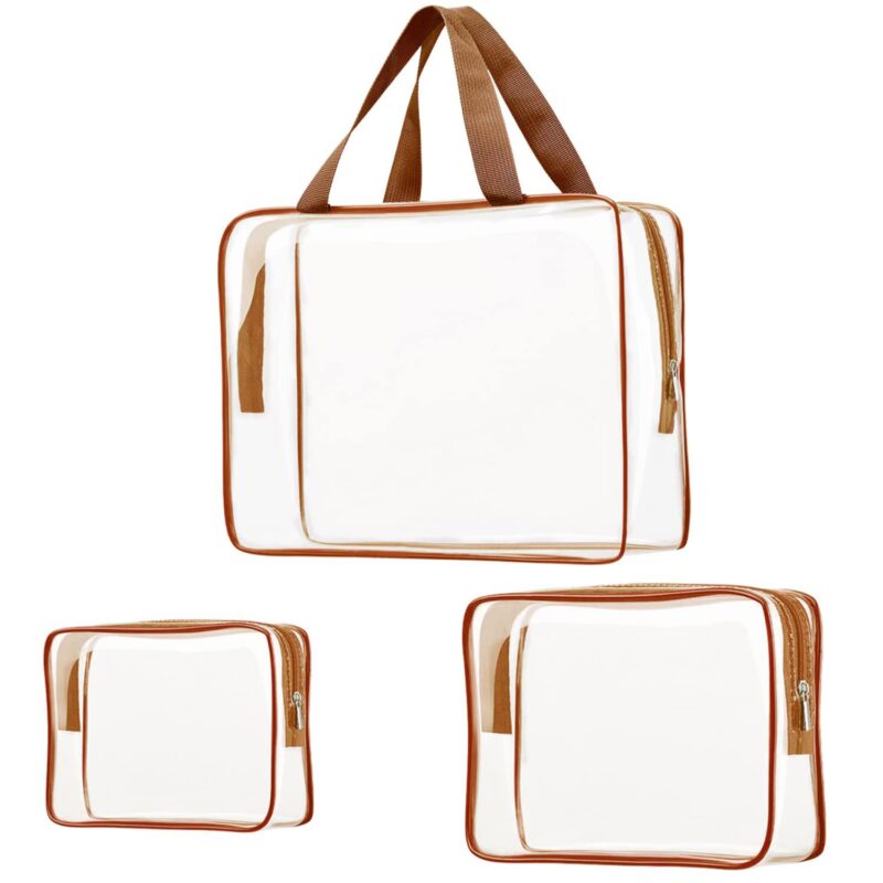 Custom 3Pcs Clear PVC Travel Toiletry Bag Set Waterproof Cosmetic Organizer Storage Bags - 5