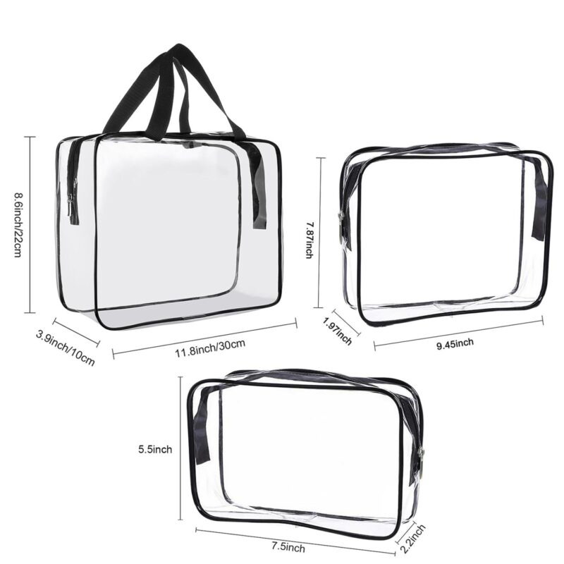 Custom 3Pcs Clear PVC Travel Toiletry Bag Set Waterproof Cosmetic Organizer Storage Bags - 6