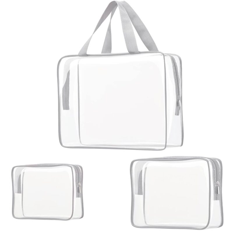 Custom 3Pcs Clear PVC Travel Toiletry Bag Set Waterproof Cosmetic Organizer Storage Bags - 7
