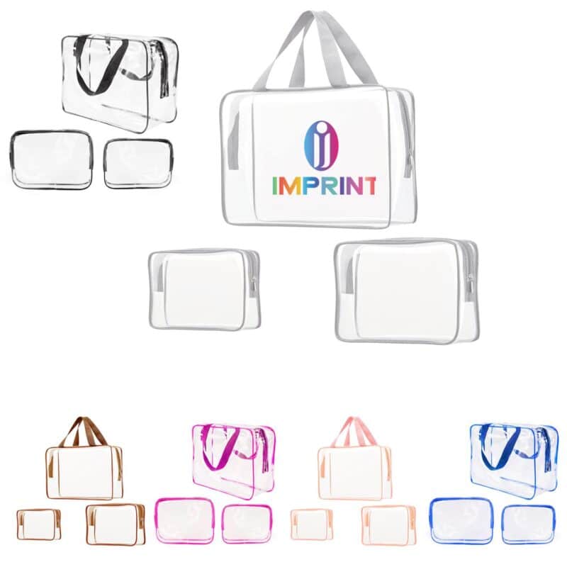 Custom 3Pcs Clear PVC Travel Toiletry Bag Set Waterproof Cosmetic Organizer Storage Bags
