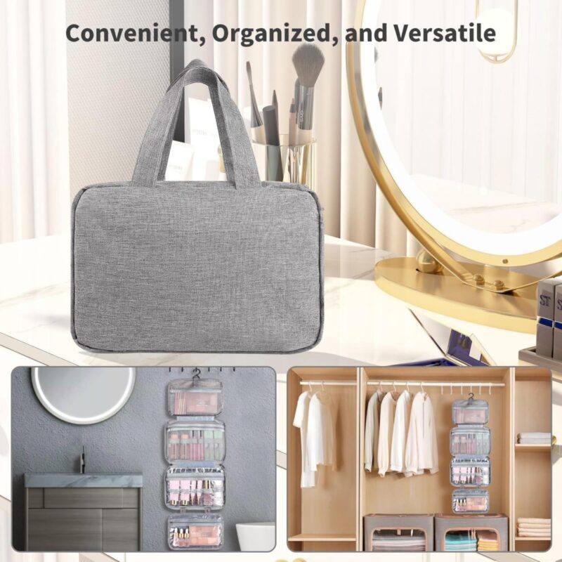 Custom 4 Sections Foldable Hanging Toiletry Bag Travel Organizer - 3