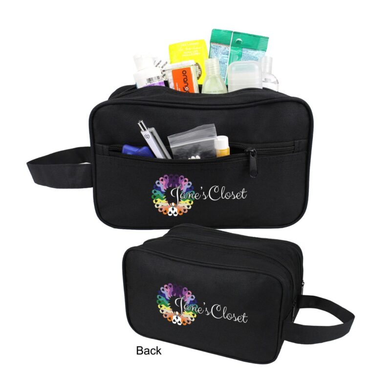 Custom 600D Vinyl-Backed Polyester Double Zipper Toiletry Bag