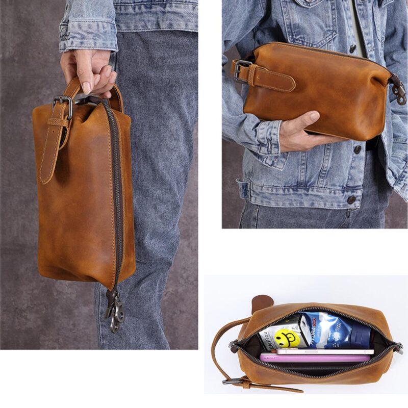 Custom Buffalo Leather Unisex Toiletry Bag - 4