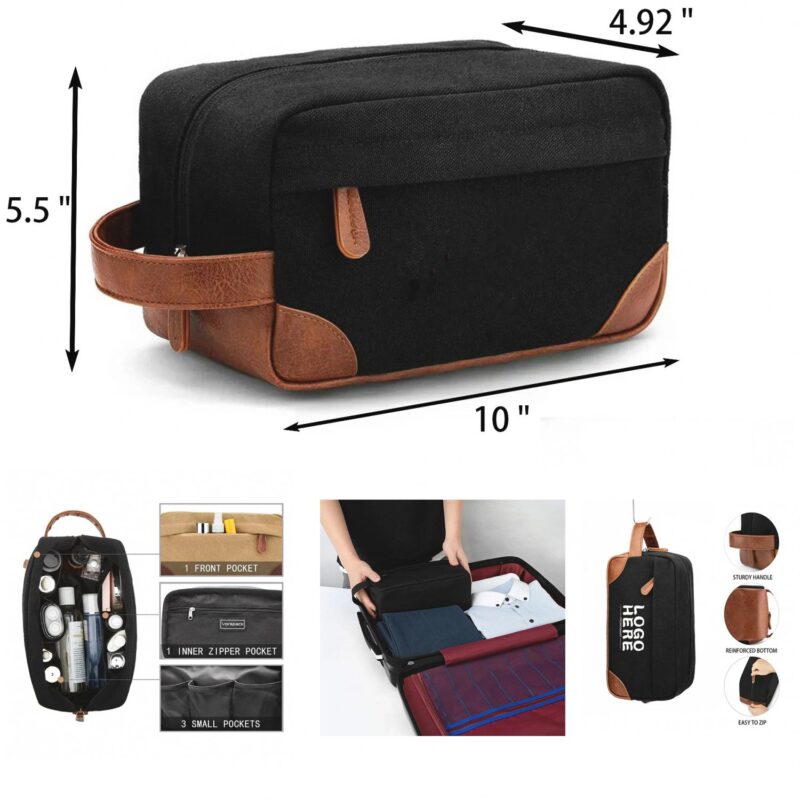 Custom Canvas Travel Toiletry Kit with PU Grip Handle - 1