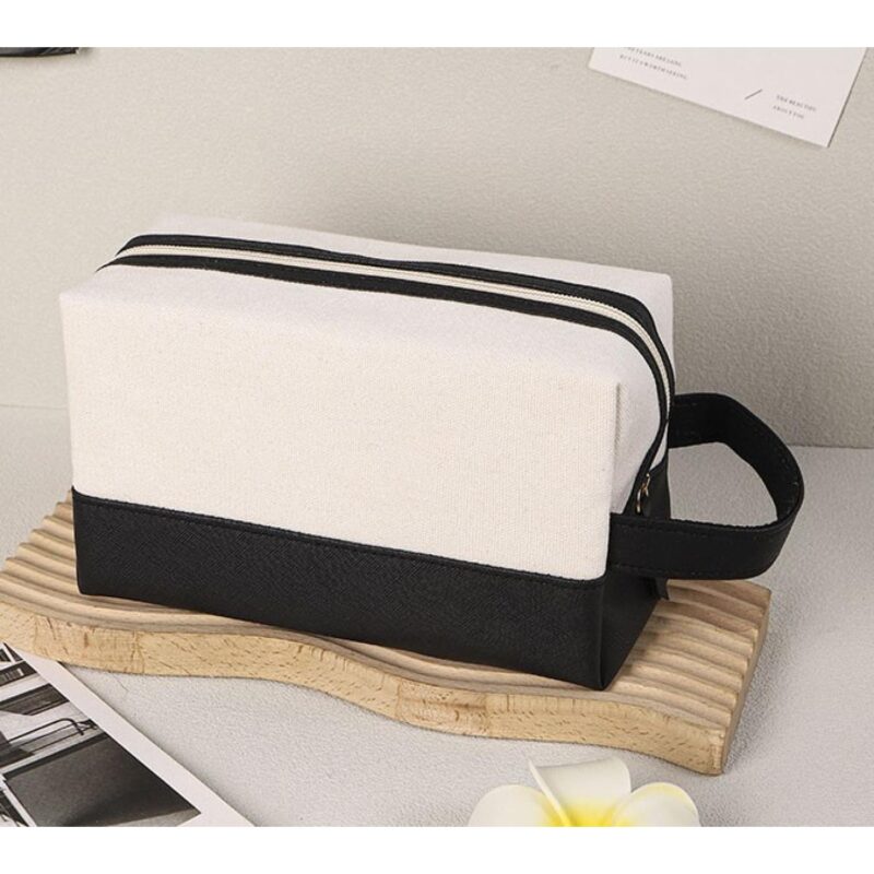 Custom Canvas Zipper Toiletry Bag with Carry Handle - 2