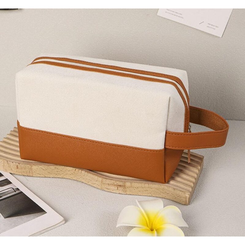 Custom Canvas Zipper Toiletry Bag with Carry Handle - 3