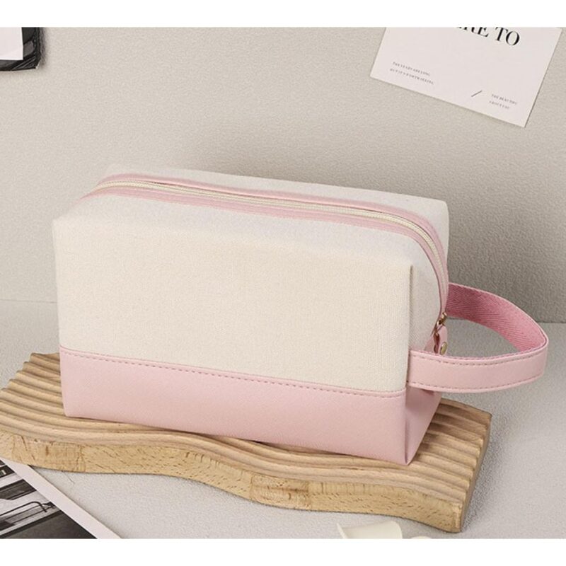 Custom Canvas Zipper Toiletry Bag with Carry Handle - 4