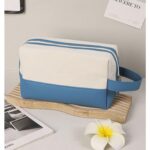 Custom Canvas Zipper Toiletry Bag with Carry Handle - 6