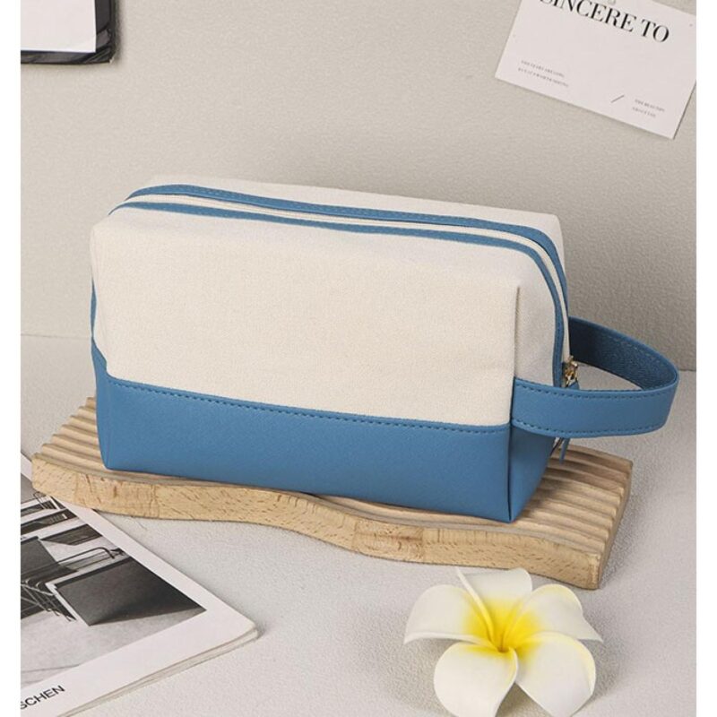 Custom Canvas Zipper Toiletry Bag with Carry Handle - 6