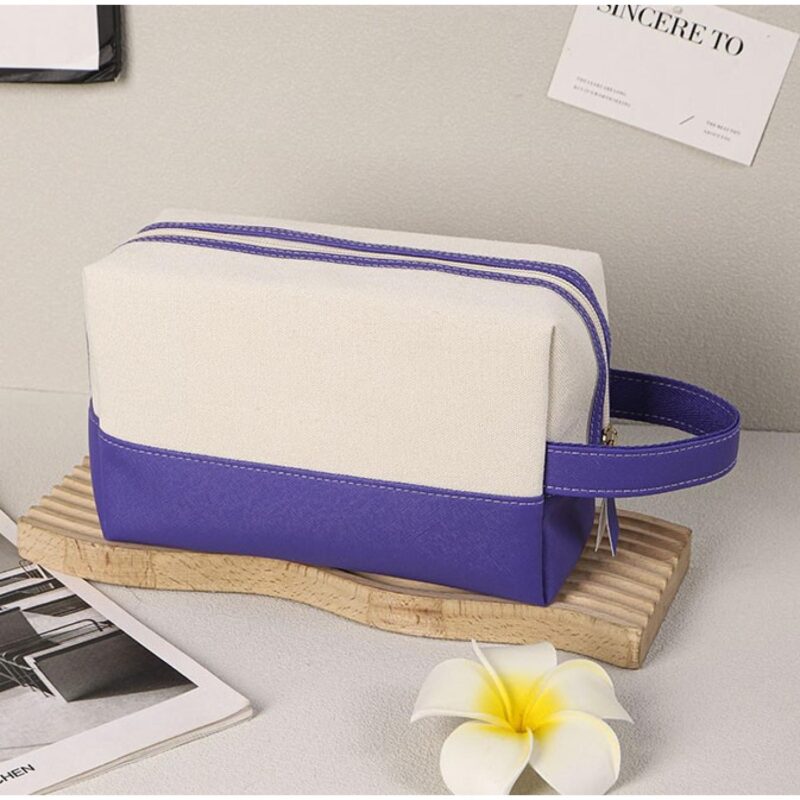 Custom Canvas Zipper Toiletry Bag with Carry Handle - 7