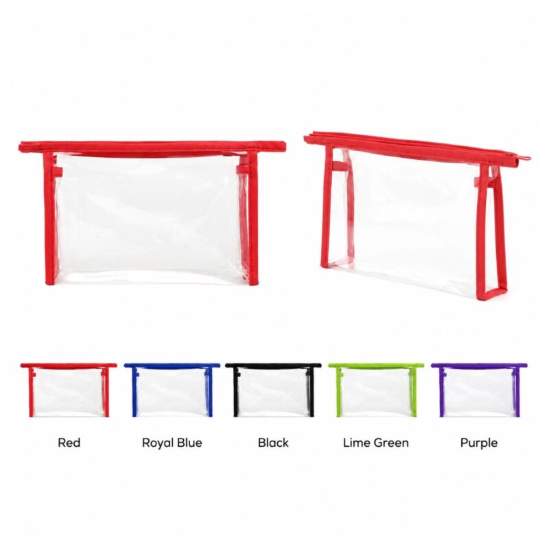 Custom Clear PVC Carry Handle Toiletry Bag with 80GSM Non-Woven Trim