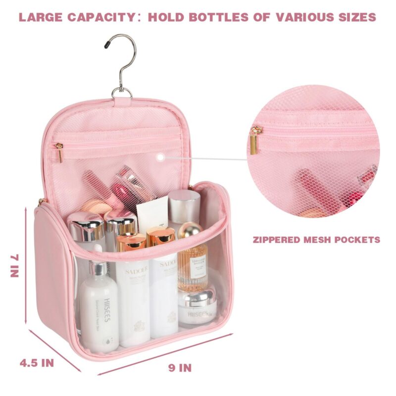 Custom Clear PVC Hanging Toiletry Bag with PU Leather Sides and Flap - 1