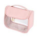 Custom Clear PVC Hanging Toiletry Bag with PU Leather Sides and Flap - 3