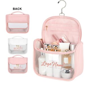 Custom Clear PVC Hanging Toiletry Bag with PU Leather Sides and Flap