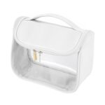 Custom Clear PVC Hanging Toiletry Bag with PU Leather Sides and Flap - 4