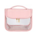 Custom Clear PVC Hanging Toiletry Bag with PU Leather Sides and Flap - 6