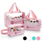 Custom Clear PVC Travel Toiletry Bag with PU Leather Body and Handle