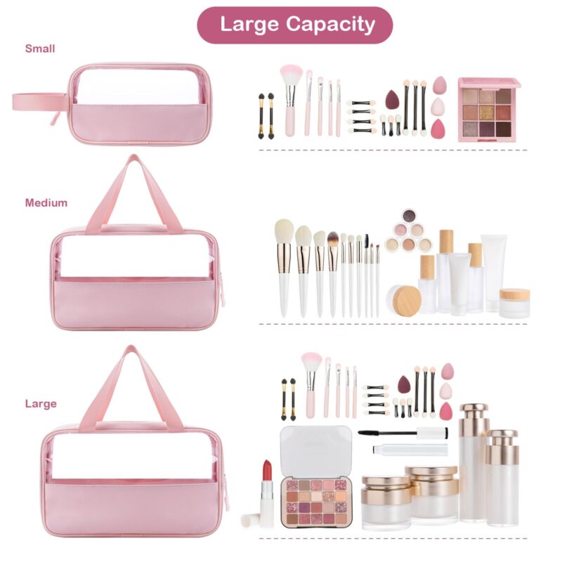 Custom Clear PVC Travel Toiletry Bag with PU Leather Body and Handle - 3