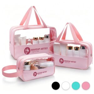 Custom Clear PVC Travel Toiletry Bag with PU Leather Body and Handle