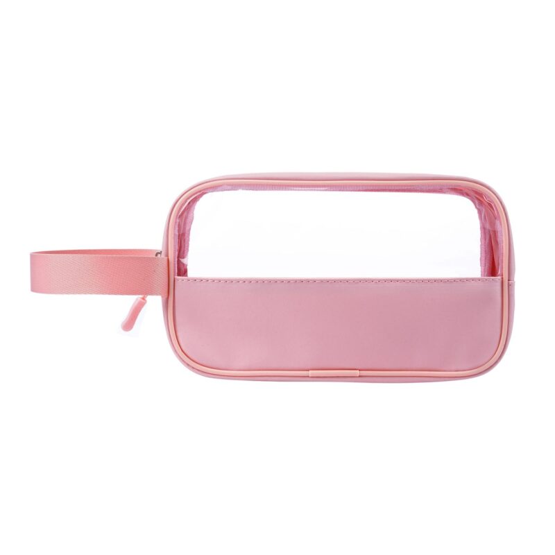 Custom Clear PVC Travel Toiletry Bag with PU Leather Body and Handle - 5