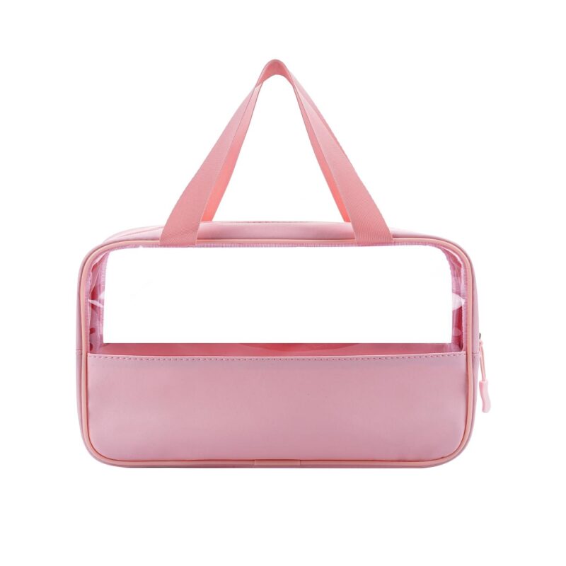 Custom Clear PVC Travel Toiletry Bag with PU Leather Body and Handle - 6