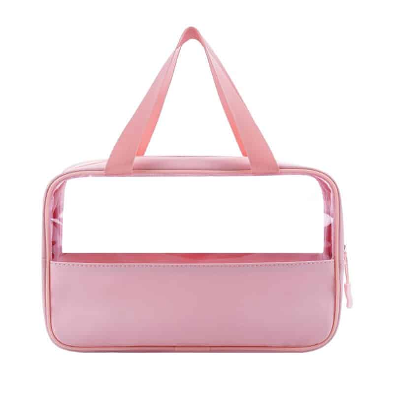 Custom Clear PVC Travel Toiletry Bag with PU Leather Body and Handle - 7