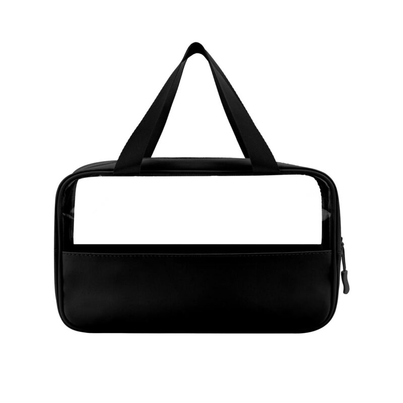 Custom Clear PVC Travel Toiletry Bag with PU Leather Body and Handle - 9