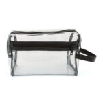 Custom Clear Vinyl Toiletry Bag w/ Leatherette Accent - 1