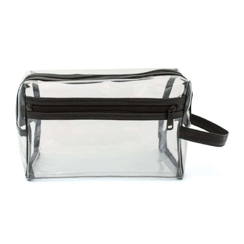 Custom Clear Vinyl Toiletry Bag w/ Leatherette Accent - 1