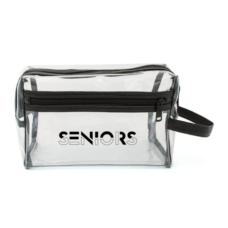 Custom Clear Vinyl Toiletry Bag w/ Leatherette Accent
