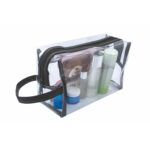 Custom Clear Vinyl Toiletry Bag w/ Leatherette Accent - 1