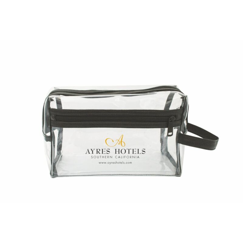 Custom Clear Vinyl Toiletry Bag w/ Leatherette Accent