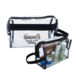 Custom Clear Vinyl Toiletry Bag w/ Leatherette Accent - 1