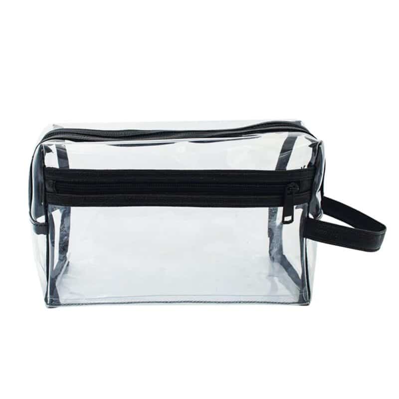 Custom Clear Vinyl Toiletry Bag w/ Leatherette Accent - 2