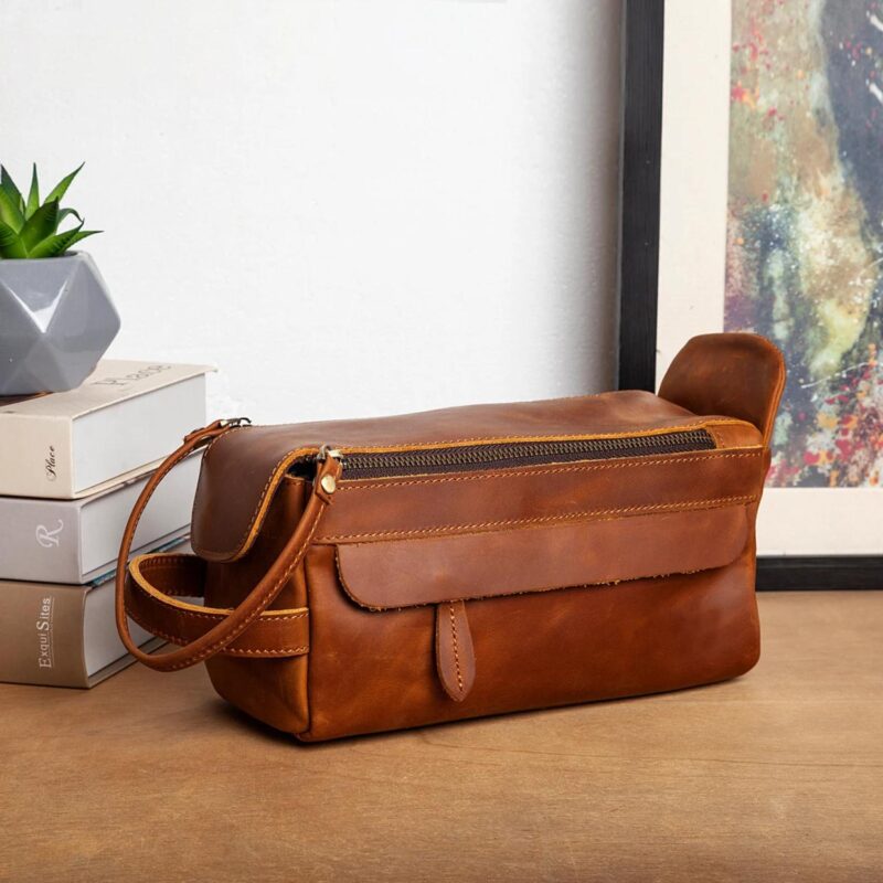 Custom Dado Handmade Leather Dopp Kit Toiletry Bag (9.8"x5.5"x4.5") - 7
