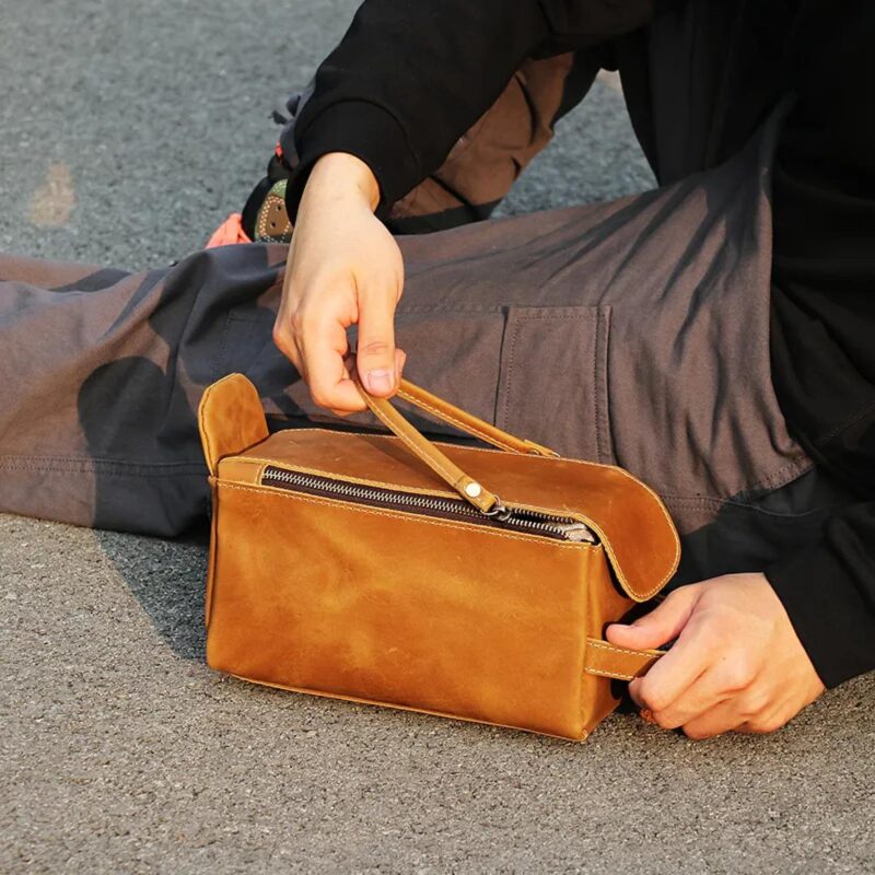 Custom Dado Handmade Leather Dopp Kit Toiletry Bag (9.8"x5.5"x4.5") - 9