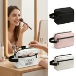 Custom Double Layer PU Toiletry Bag With Waterproof Compartment