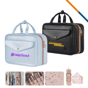Custom DryStow Foldable Hanging PU Leather Toiletry Bag