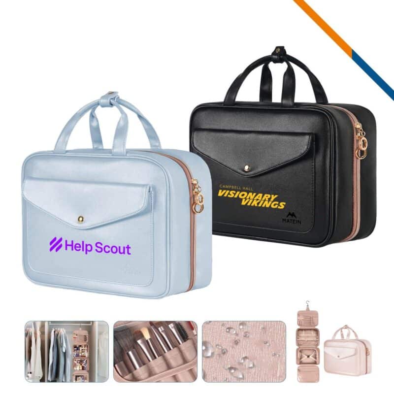 Custom DryStow Foldable Hanging PU Leather Toiletry Bag
