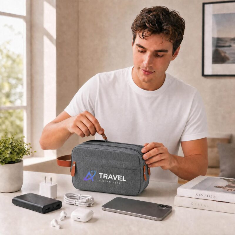 Custom Dual Compartment Travel Toiletry Bag with Tech Organizer Pocket - 3