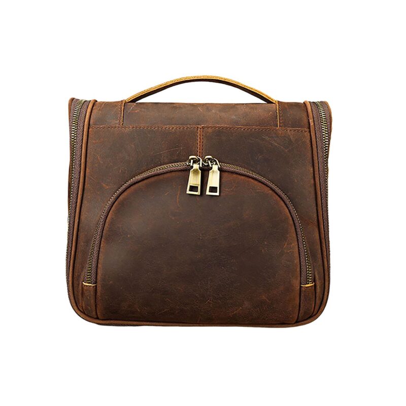 Custom Genuine Leather Hanging Travel Toiletry Bag for Men Women - 3