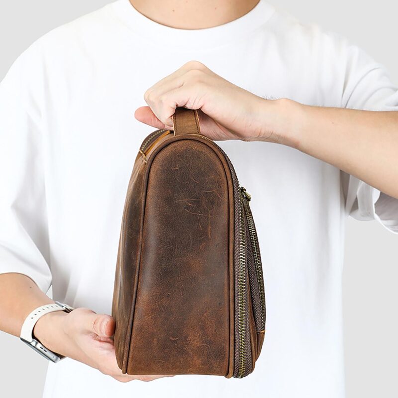 Custom Genuine Leather Hanging Travel Toiletry Bag for Men Women - 6