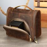 Custom Genuine Leather Hanging Travel Toiletry Bag for Men Women - 8